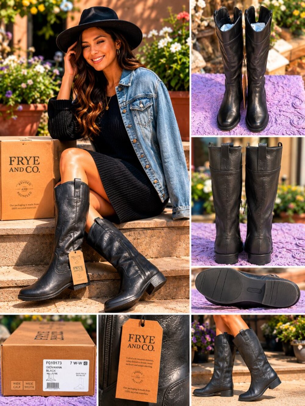 🖤 FRYE & CO. Giovanna Black Tall Boots – Size 7 Wide Width / Wide Calf